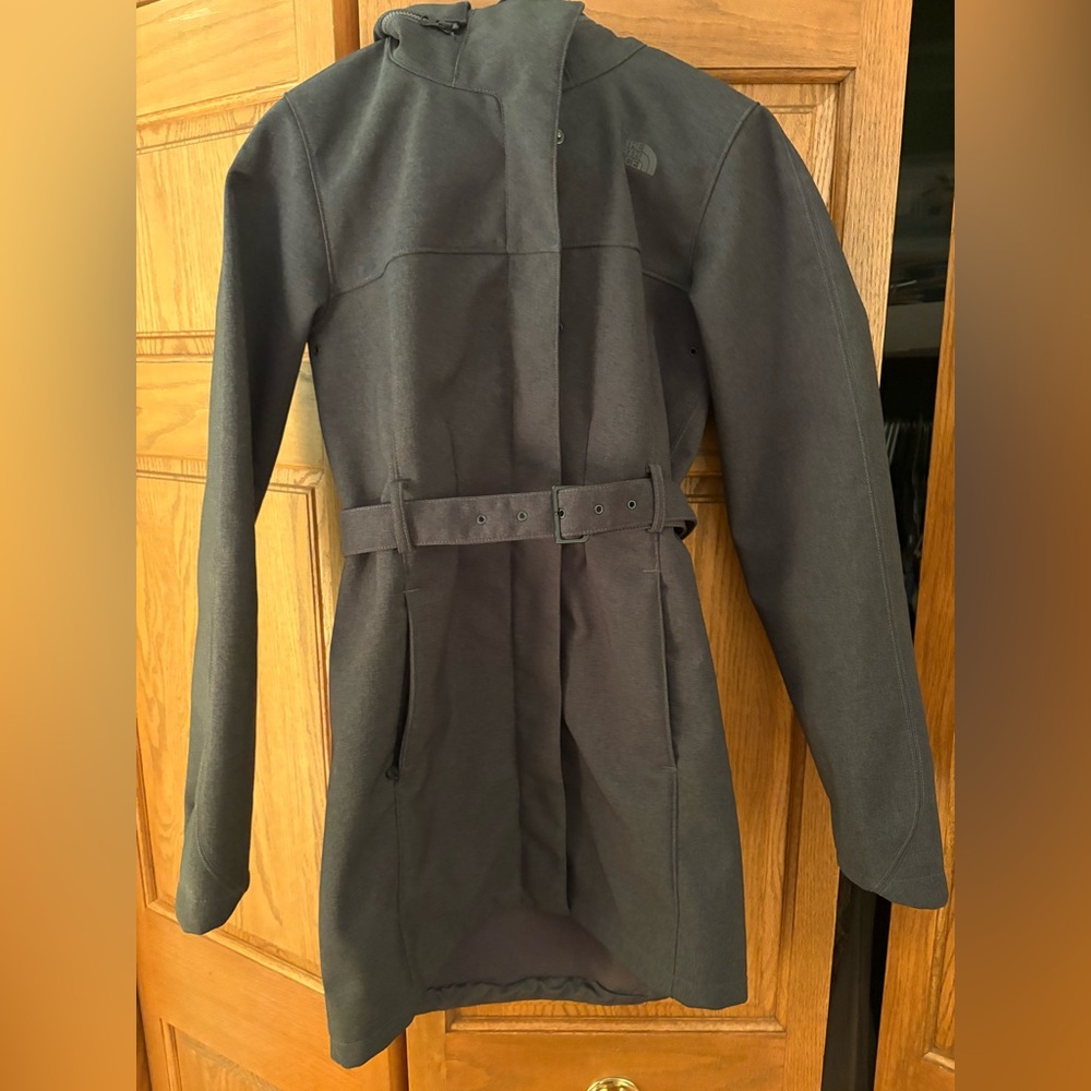 The North Face Women's Gray Belted Trench Coat, fleece lined rain jacket